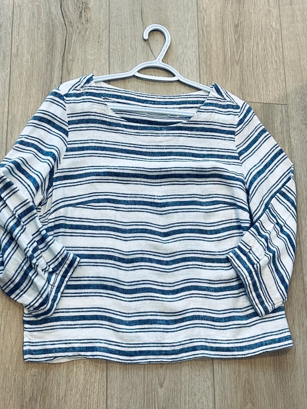 Sigrid Olsen Womens Size SMALL Blue White Striped Linen Blend 3/4 Sleeve